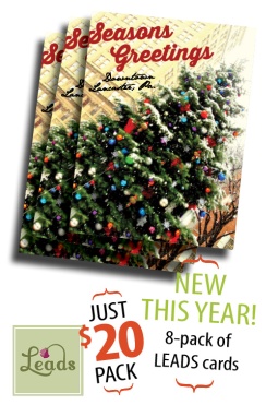 The new 8-pack of note greeting cards features the 2014 LEADS / City of Lancaster Christmas Tree on Penn Square. 